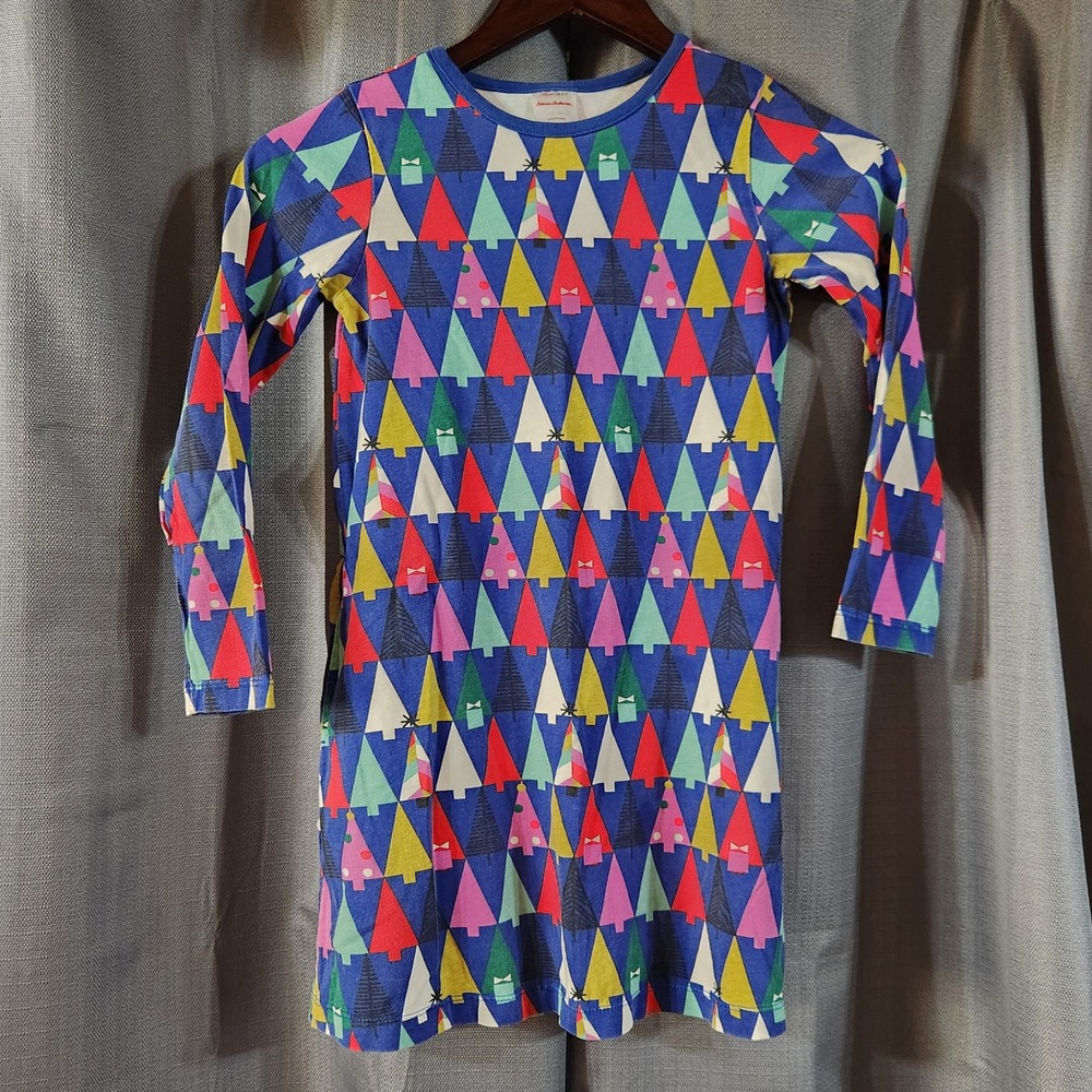 Hanna Andersson Girls Christmas Tree Print Dress Blue Multi Size 120 US 6-7